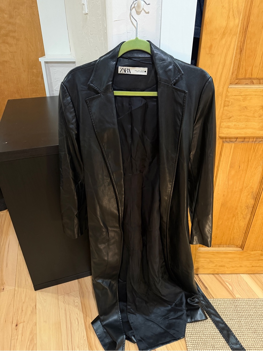 Zara Black Long Leather Trench Coat